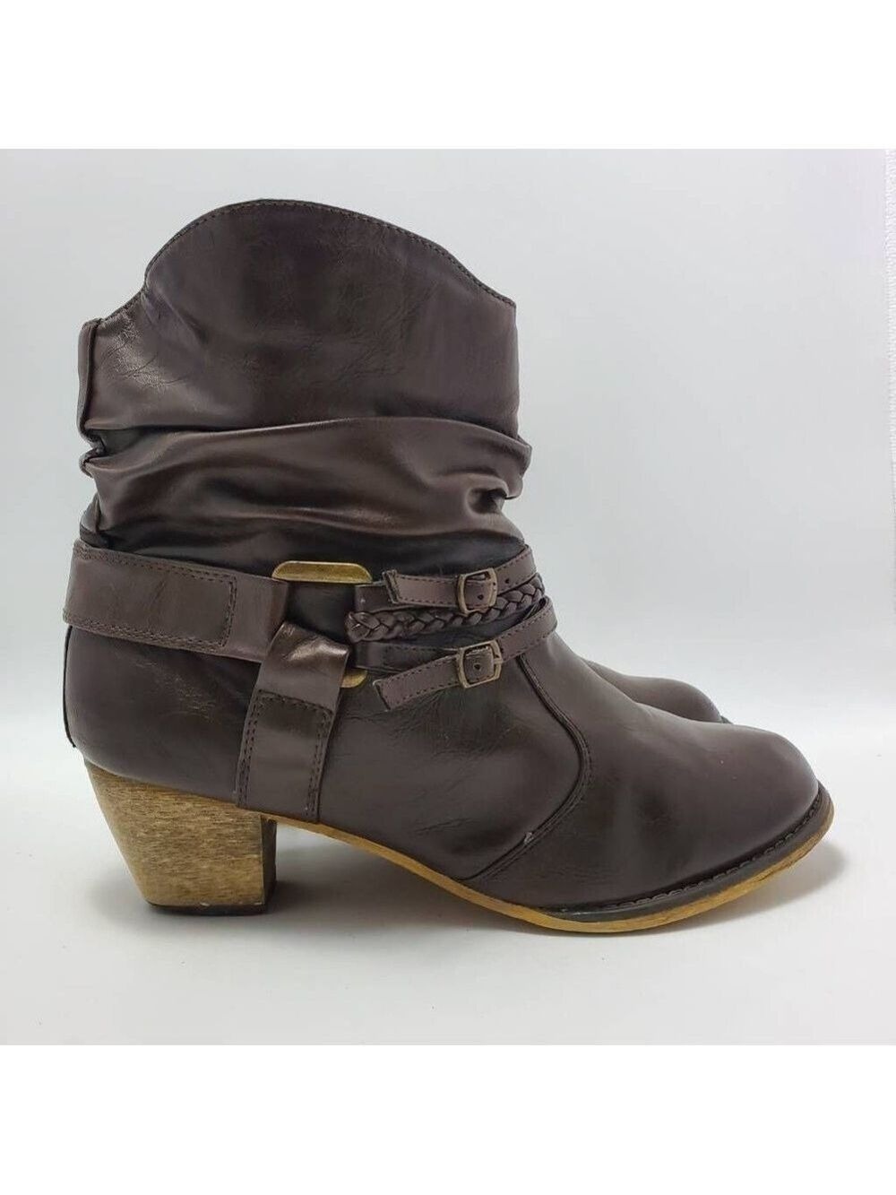 Zune Womens Cherokee Ankle Slouch Boots Booties Brown Cuban Heel Pull On Size 11